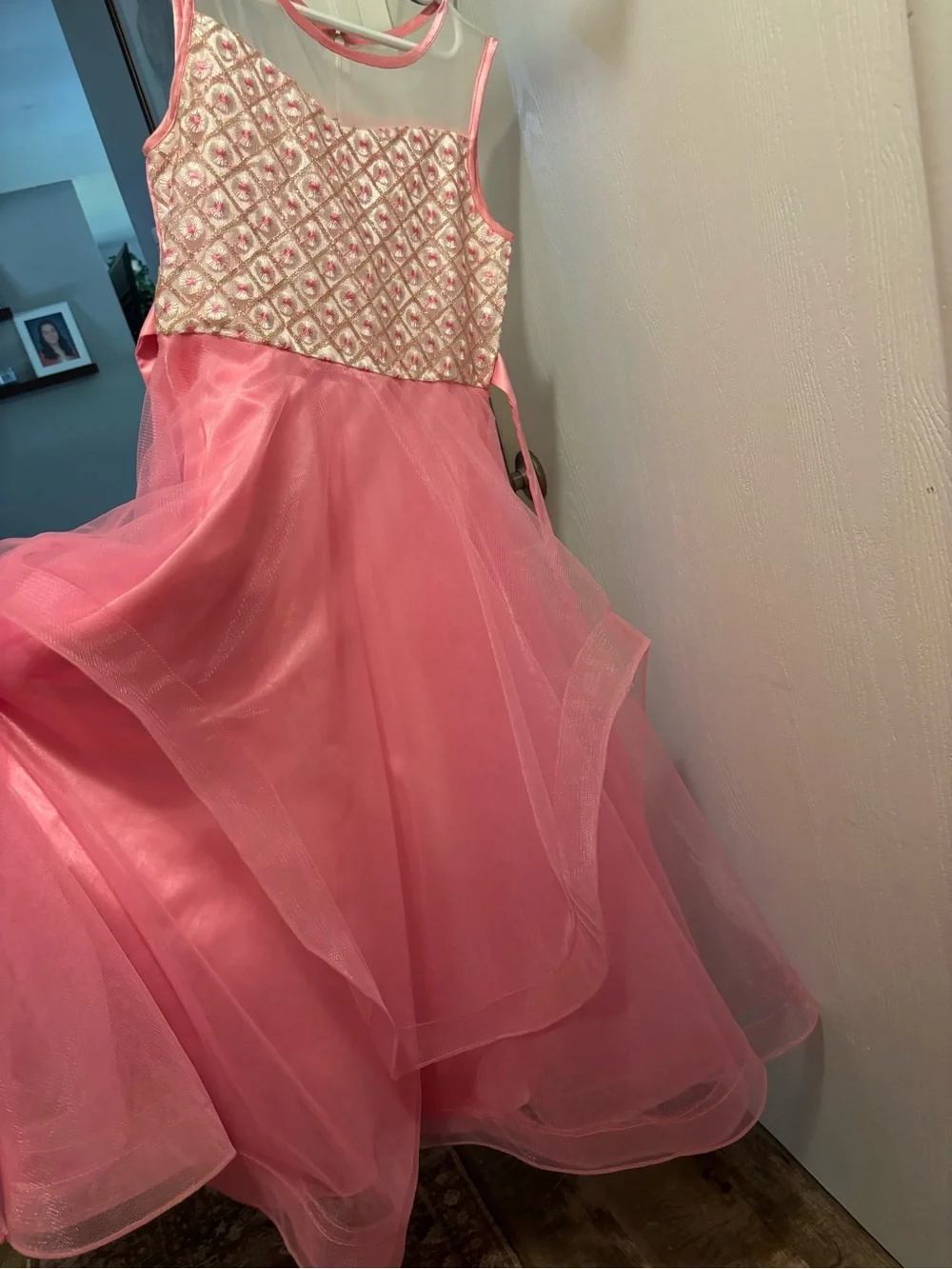 Girls' Pink Tulle Princess Dress with Embellished Bodice